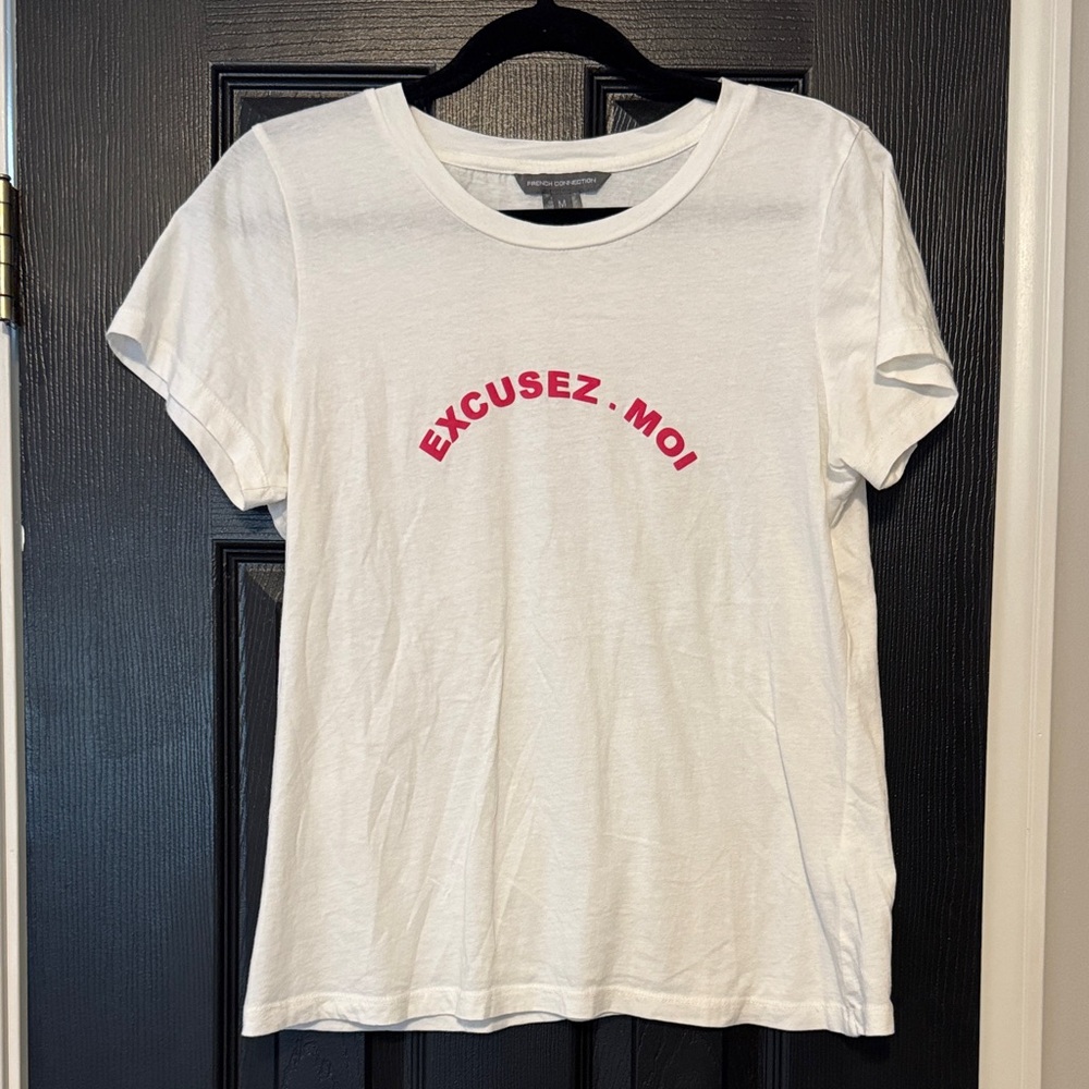 French Connection Classic White Tee with French Bubble Text